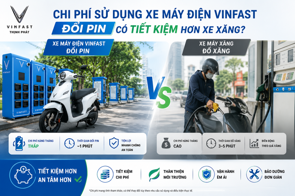 Chi phí sử dụng xe máy điện VinFast đổi pin có tiết kiệm hơn xe xăng